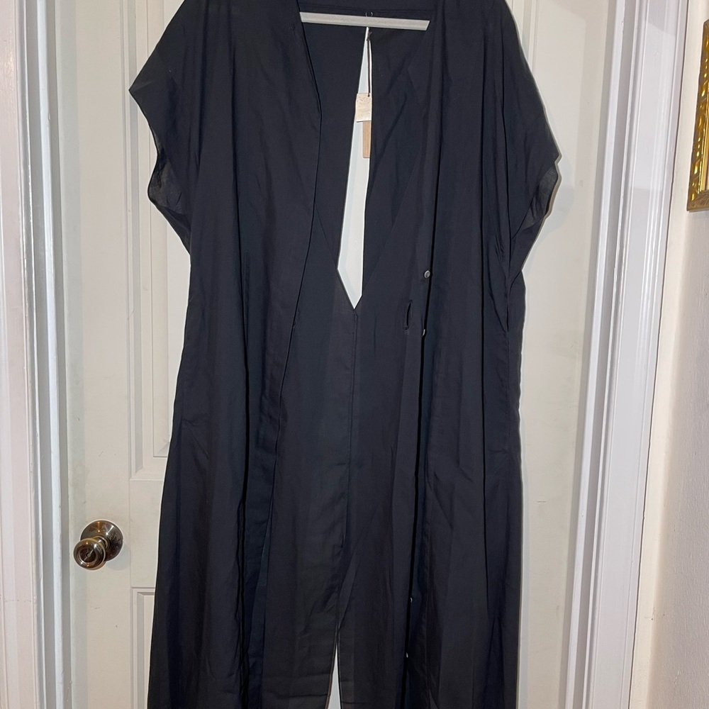 Eyn Vas Black Lightweight Cotton V-Neck Shirtdress Oversized Minimalist NWT - Picture 12 of 12